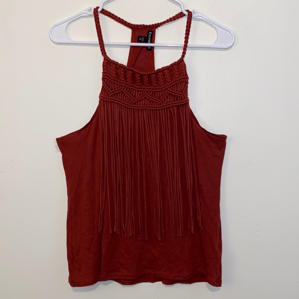 Medium EXPRESS Burnt Orange Fringe Braided Sleeveless Tank
